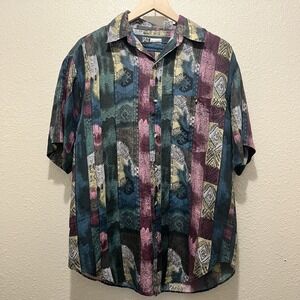 Vintage Alvin Men's S Men's 100% Silk‎ Button Down Short Sleeve Shirt